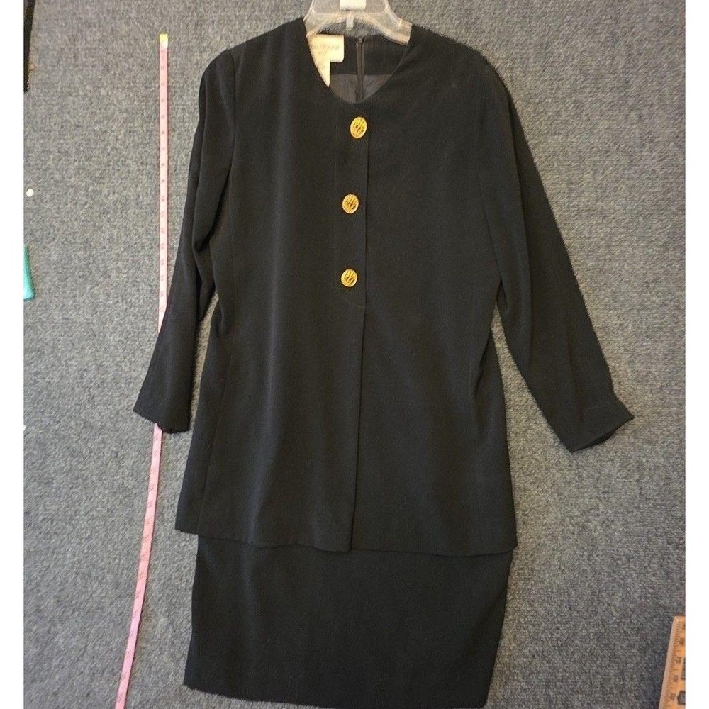 Evan Picone Dress Womens Petite 10P Black Long Sleeve old money gold buttons